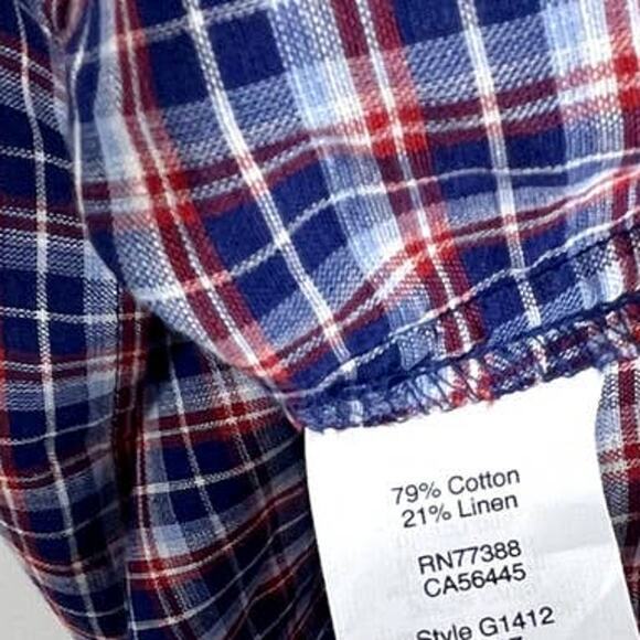 Madewell Womens Plaid Tie-Sleeve Popover Blouse Blue Red NWT Size S Cotton Linen - Picture 5 of 7
